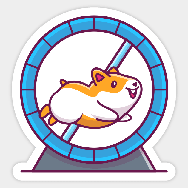 Cute Hamster Running In Running Wheel Cartoon Hamster Sticker
